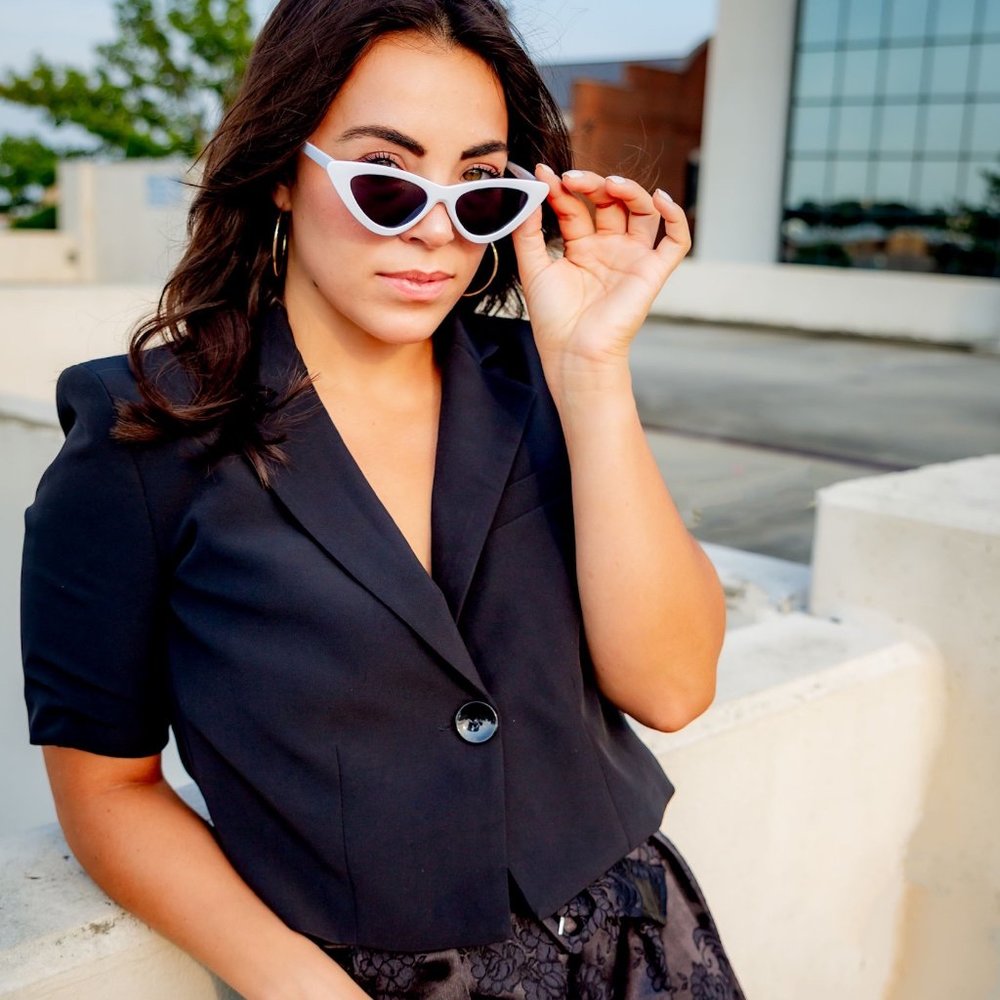 Black Short Sleeve Cropped Blazer